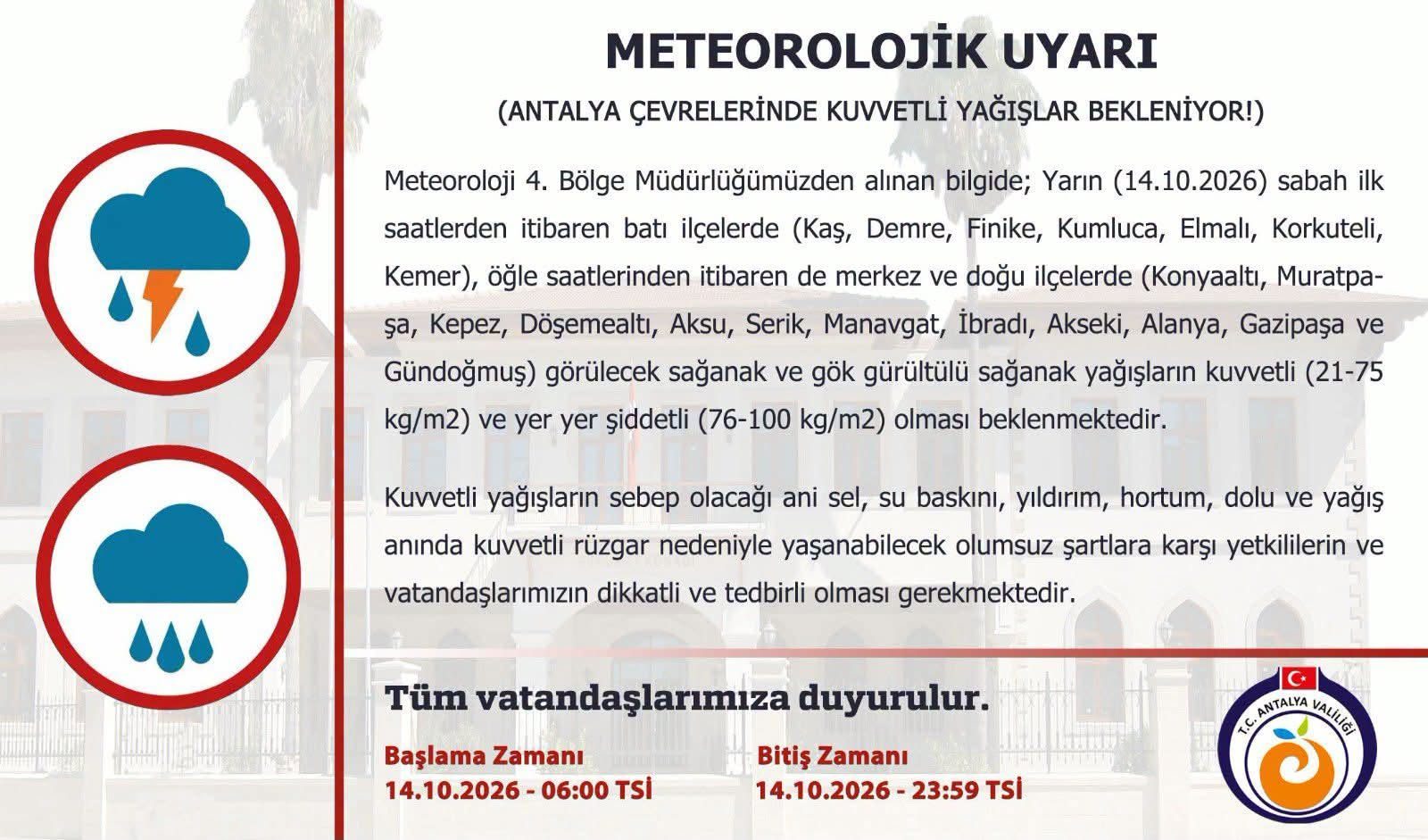 Meterolojik Uyarı!!! (Antalya Ve Çevresinde Kuvvetli Yağış Bekleniyor)